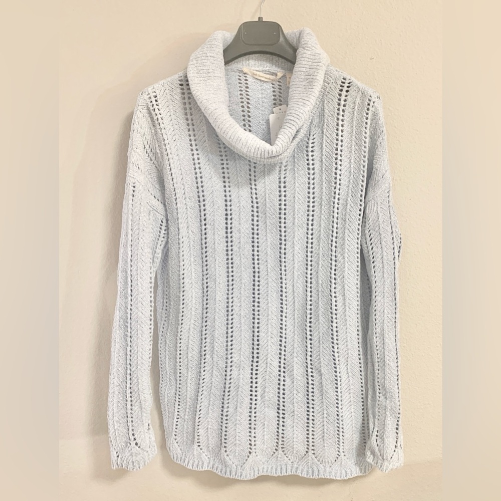 NWT Soft Surroundings Sweater Womens XL Blue Cloud Cap Cowl Neck L/S Metallic